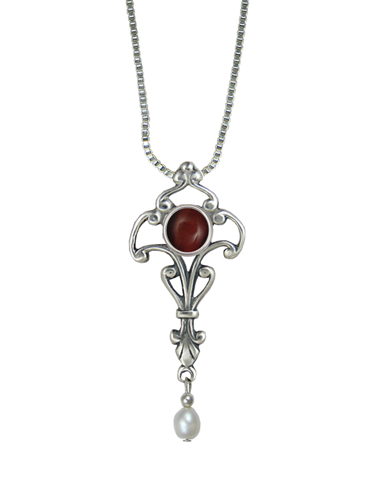 Sterling Silver Necklace With Red Tiger Eye